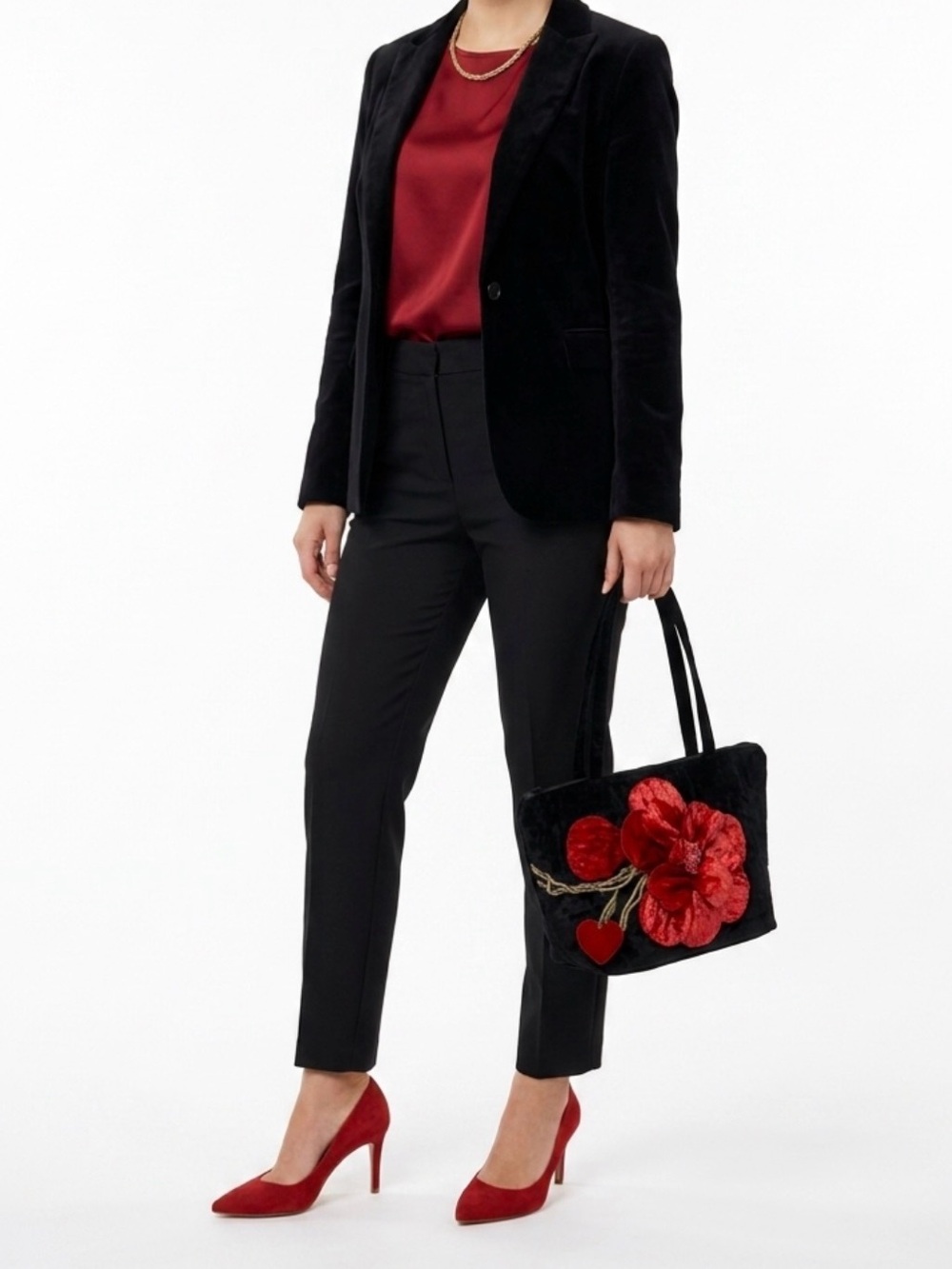 Bonnie Martin Vintage Black Velvet Poppy Flower Shoulder Tote Bag Wearable Art - Picture 4 of 10